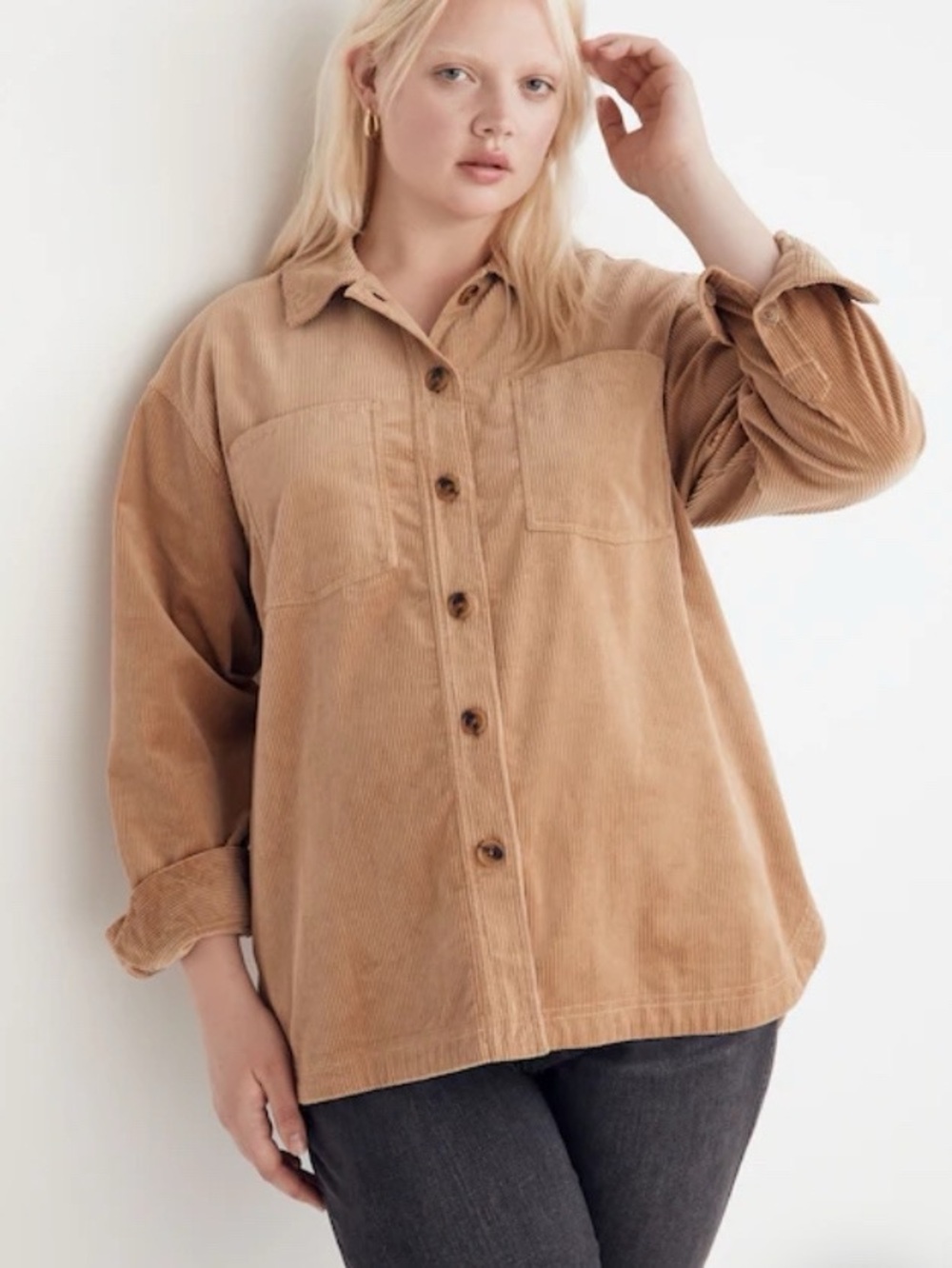 Madewell corduroy shirt jacket in Camel